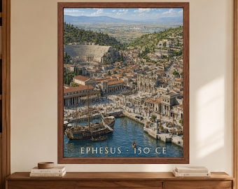 Arte mural de Éfeso, póster de la antigua ciudad romana, lámina de historia de Turquía, decoración arqueológica, descarga digital.