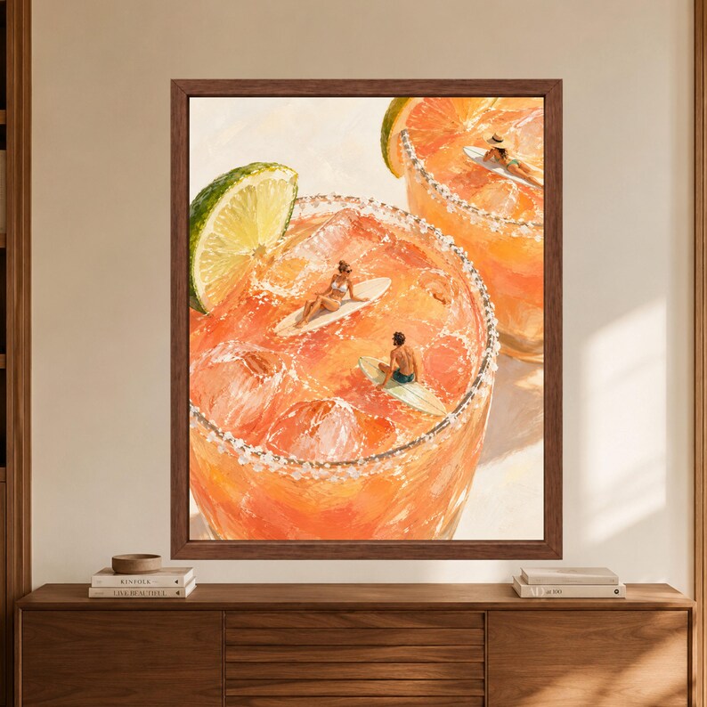 Lámina decorativa Margarita, póster de cóctel surfero, póster de bar tropical, decoración veraniega costera, descarga digital. imagen 8