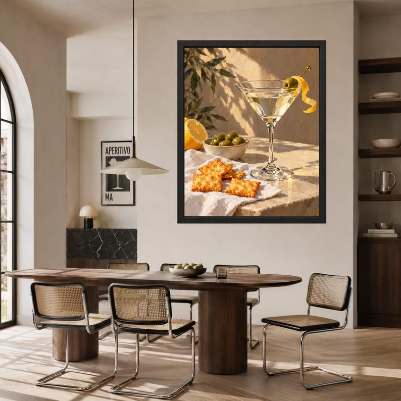 Martini Still Life Print, Olive Cocktail Art, Mediterranean Bar Decor (Digital Download) imagen 5