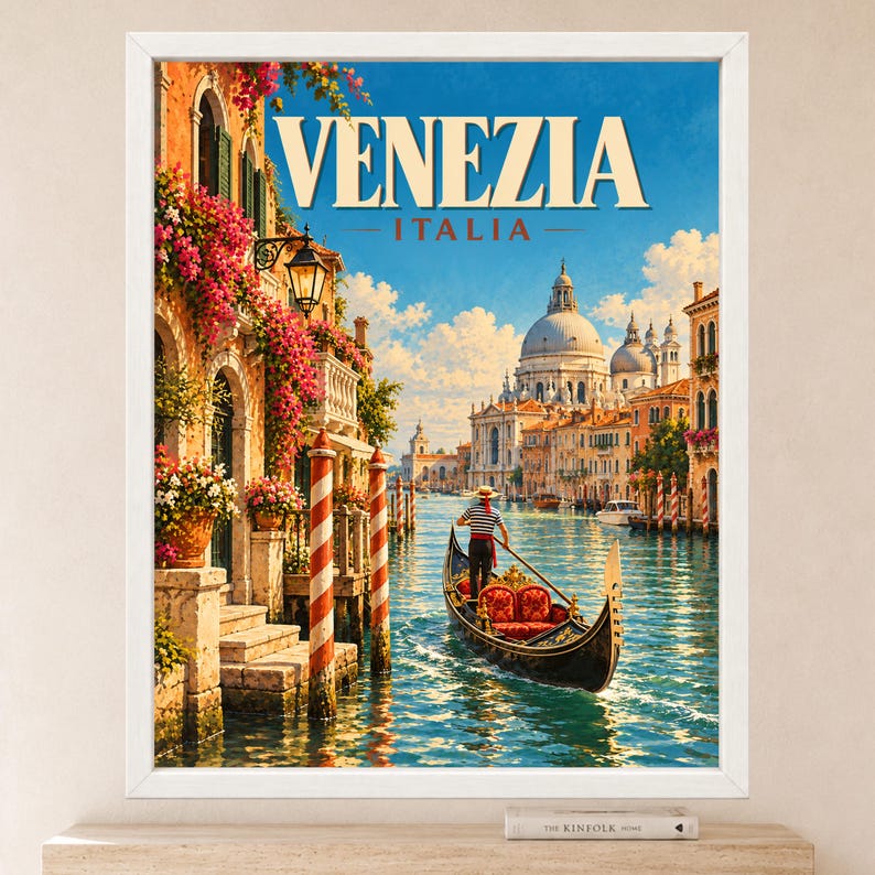 Venice Travel Poster, Gondola Wall Art, Venezia Italy Print, Grand Canal Decor, Digital Download image 2
