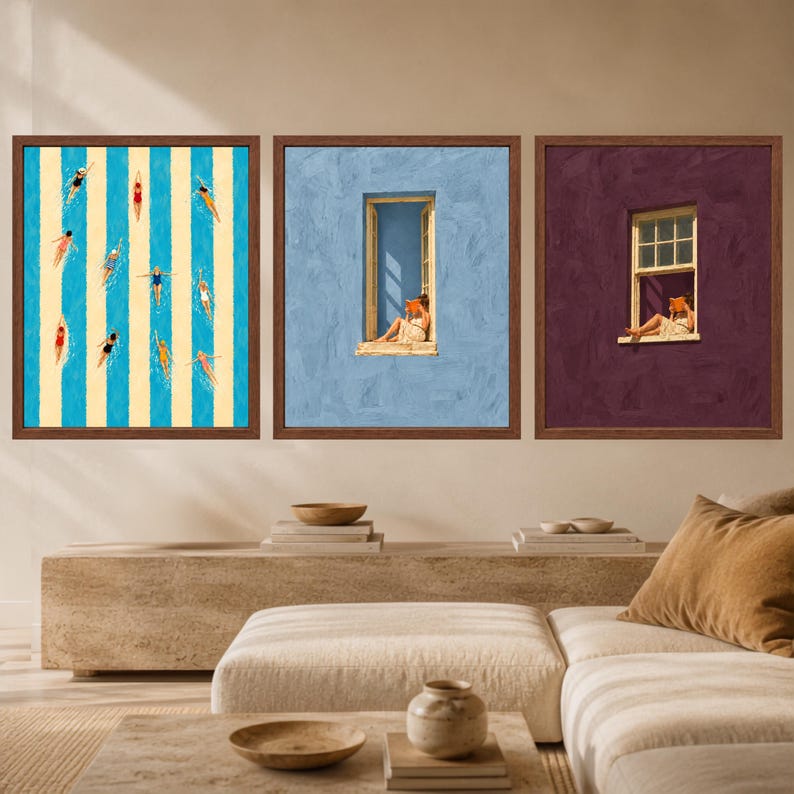 Woman Reading in Window Print, Mediterranean Blue Wall Art (Digital Download) image 9
