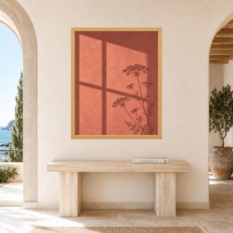 Terracotta Botanical Shadow Print, Minimalist Floral Window Art (Digital Download) image 8