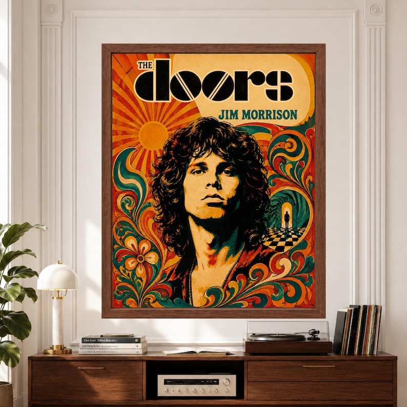 the doors poster, jim morrison art, psychedelic rock, 60s music poster, rock music decor, the doors wall art, jim morrison poster, classic rock art, retro concert art, music lover gift, psychedelic decor, rock legend poster, digital wall art