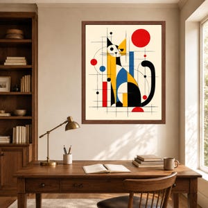 Bauhaus Geometric Cat Print, Mid-Century Modern Abstract Art (Digital Download) image 6