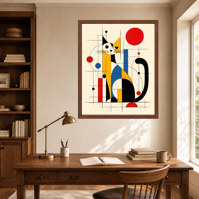 Bauhaus Geometric Cat Print, Mid-Century Modern Abstract Art (Digital Download) image 6