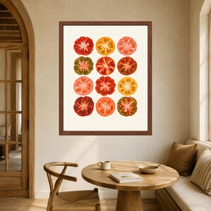 Tomatväggkonst, färgglatt kökstryck, arvegods-tomataffisch, retro matdekor, digital nedladdning bild 5