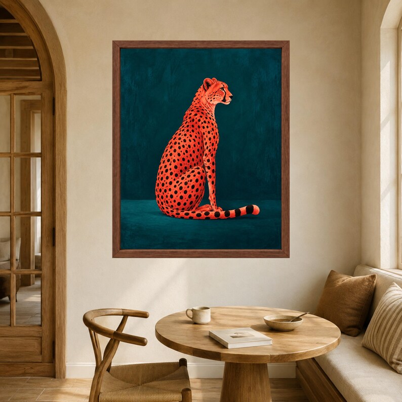 Cheetah Wall Art, Orange Teal Maximalist Animal Print (Digital Download) image 5