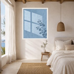 Dusty Blue Botanical Shadow Print, Minimalist Leaf Window Art (Digital Download) image 5