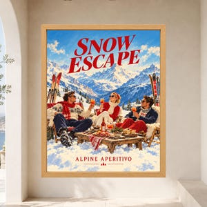 Vintage Alpine Ski Lodge Print, Snow Escape Aperitivo Gathering (Digital Download) image 7