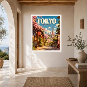 Tokyo Travel Poster, Cherry Blossom Street Scene, Japan City Art (Digital Download) image 6