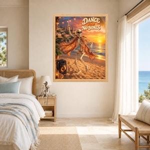 Dancing Skeleton Beach Party Print, Retro Summer Humor Art (Digital Download) image 7
