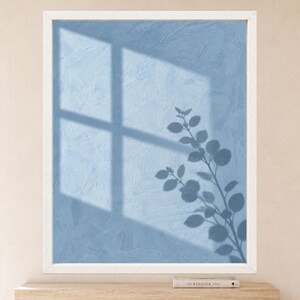 Dusty Blue Botanical Shadow Print, Minimalist Leaf Window Art (Digital Download) image 2