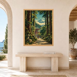 Mount Fuji Forest Shrine Print, Japandi Landscape Art (Digital Download) afbeelding 8
