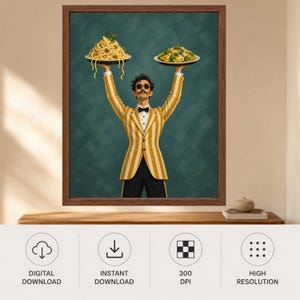 Italian Waiter Pasta Print, Spaghetti Ravioli Poster, Kitchen Decor (Digital Download) image 10