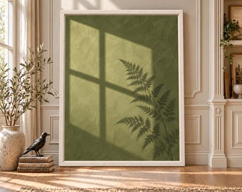 Sage Green Fern Shadow Print, Minimalist Nature Wall Art (Digital Download)