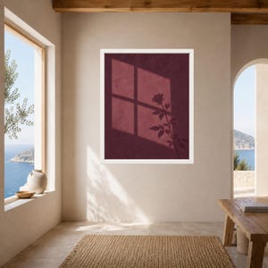 Burgundy Rose Shadow Print, Moody Botanical Wall Art (Digital Download) image 7
