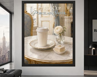 Paper Cup Porcelain Saucer Print, Quirky Café Wall Art (Digital Download)