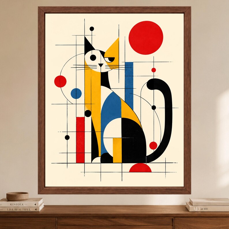 Bauhaus Geometric Cat Print, Mid-Century Modern Abstract Art (Digital Download) image 2