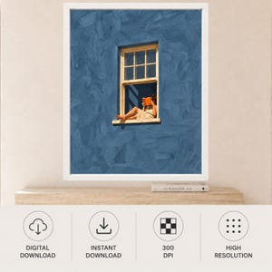 Woman Reading Window Print, Dusty Blue Wall Art, Book Lover Decor (Digital Download) image 10