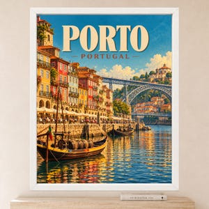 Porto Portugal Travel Poster, Douro River, Dom Luis Bridge Print (Digital Download) image 2