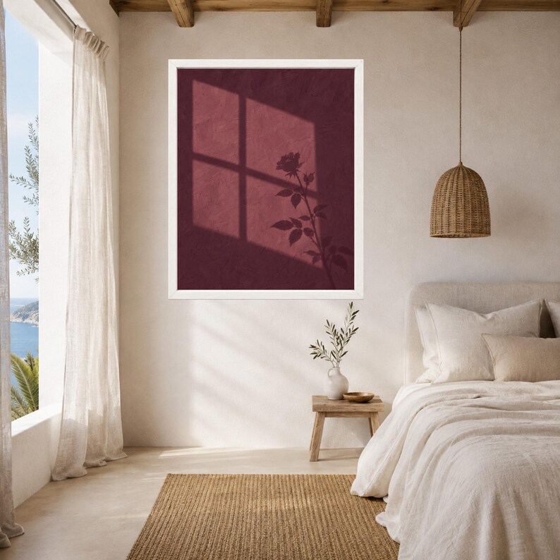 Burgundy Rose Shadow Print, Moody Botanical Wall Art (Digital Download) image 5
