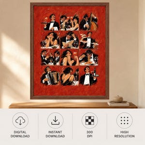 Italian Dining Scene Print, Red Restaurant Art, Wine Pasta Poster (Digital Download) image 11