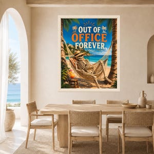 Póster divertido de esqueleto en hamaca de playa, arte de vacaciones tropicales (descarga digital) imagen 5