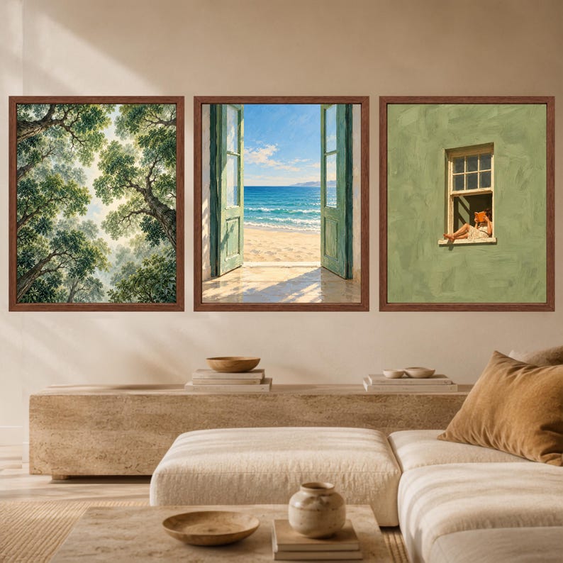 Open Door Sea View Print, Mediterranean Coastal Art, Green Door Beach Decor (Digital Download) image 10