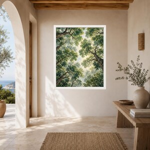 Forest Canopy Print, Looking Up Trees, Green Botanical Wall Art (Digital Download) zdjęcie 6