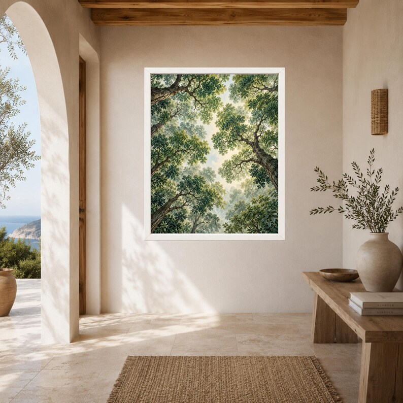 Forest Canopy Print, Looking Up Trees, Green Botanical Wall Art (Digital Download) zdjęcie 6