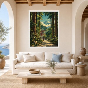 Mount Fuji Forest Shrine Print, Japandi Landscape Art (Digital Download) afbeelding 3