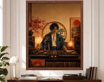 Arte japonés de tocadiscos de vinilo para DJ, decoración retro para sala de música (descarga digital)