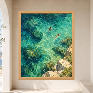 Aerial Swimmers Print, Emerald Cove Turquoise Ocean Art (Digital Download) image 9