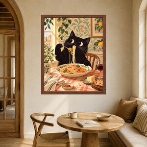 Black Cat Spaghetti Print, Italian Kitchen Art, Pasta Lover Poster (Digital Download) image 5