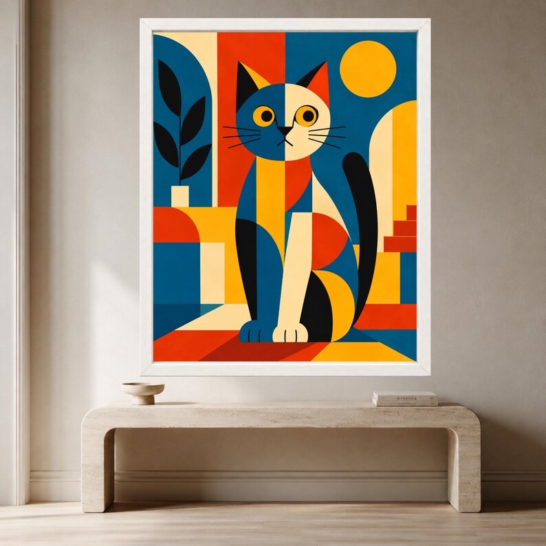 Geometric Cat Print, Mid-Century Modern Bauhaus Animal Art (Digital Download) image 11