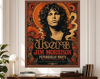 The Doors Jim Morrison Psychedelic Nights Poster, 60s Rock Art (Digital Download)