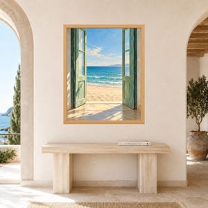 Open Door Sea View Print, Mediterranean Coastal Art, Green Door Beach Decor (Digital Download) image 8