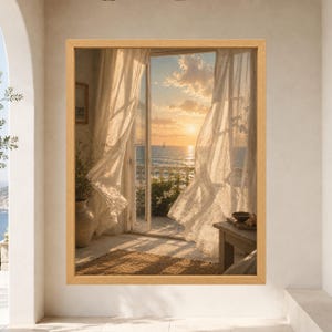 Mediterranean Window Art, Sheer Curtains, Sunset Sailboat (Digital Download) image 8