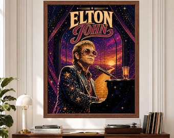 Elton John Glam Rock Poster, 70s Piano Legend Art (Digital Download)