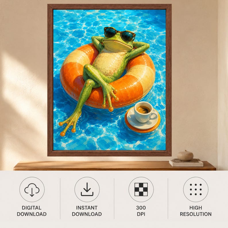 Funny Frog Pool Float Wall Art, Sunglasses Summer Print (Digital Download) image 10