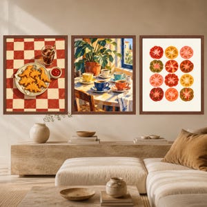 Mediterranean Coffee Cups Print, Colorful Kitchen Art, Painterly Café Scene (Digital Download) image 9