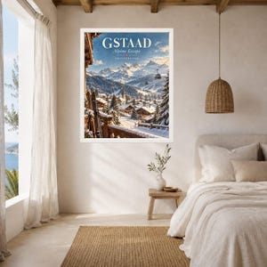 Gstaad Swiss Alps Travel Poster, Alpine Village, Ski Resort (Digital Download) image 5