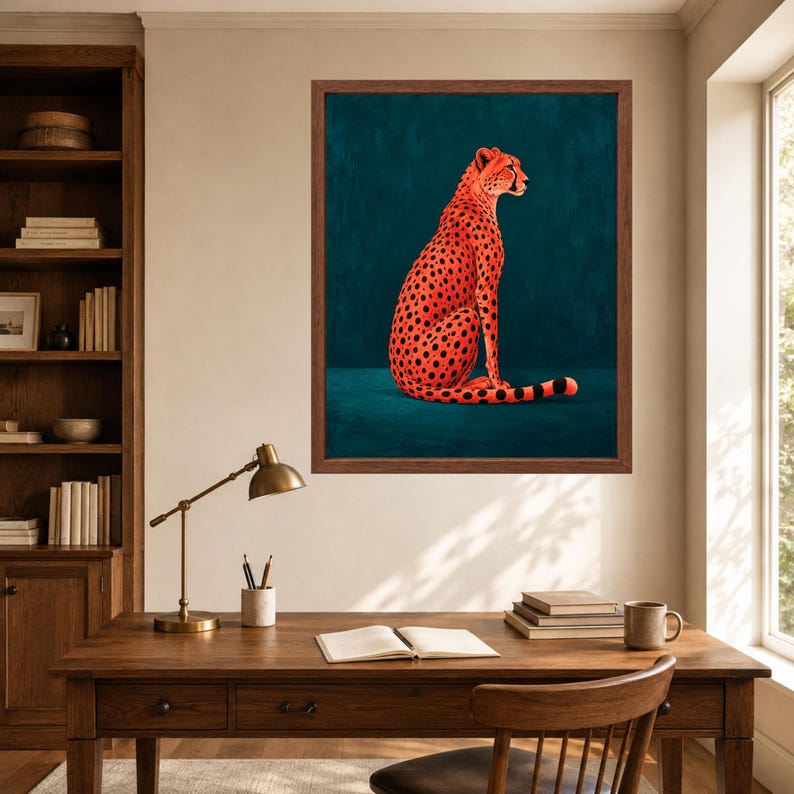 Cheetah Wall Art, Orange Teal Maximalist Animal Print (Digital Download) image 6