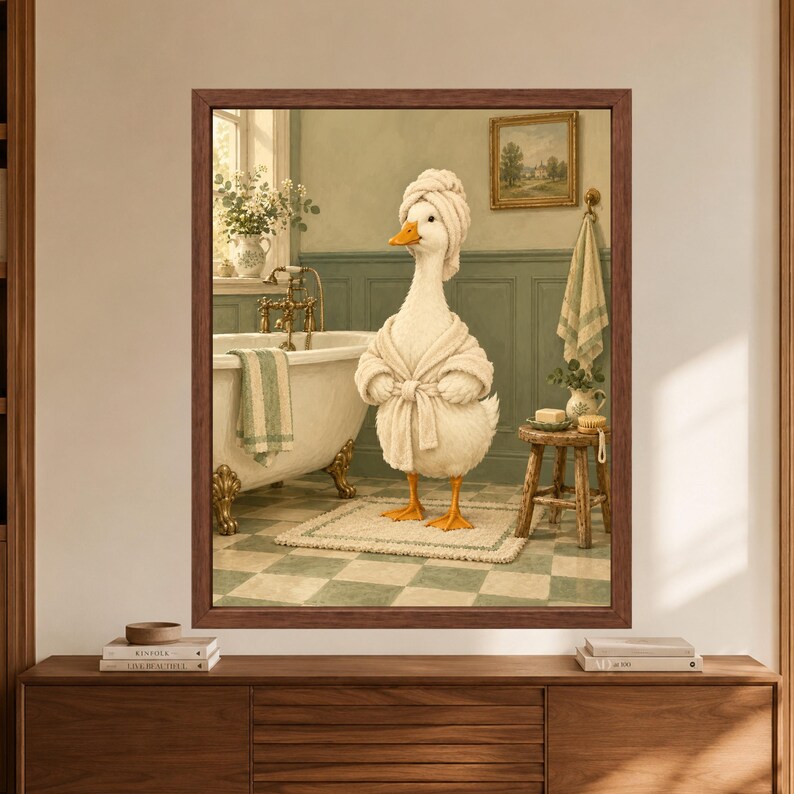 Funny Duck Spa Day Print, Sage Green Bathroom Decor (Digital Download) image 8