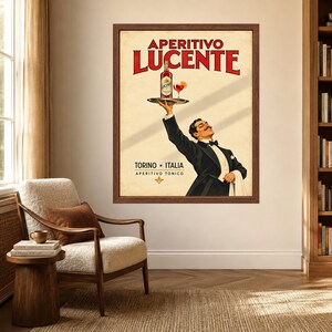 ヴィンテージ風イタリアンアペリティーボポスター、ウェイターとカクテルバーのアート（デジタルダウンロード） 画像 3