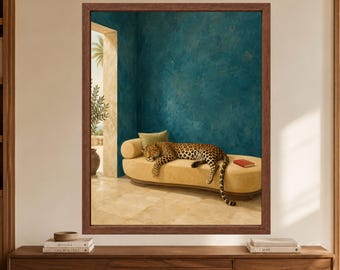 Sleeping Leopard Wall Art, Contemporary Animal Print, Quiet Luxury Decor (Digital Download)