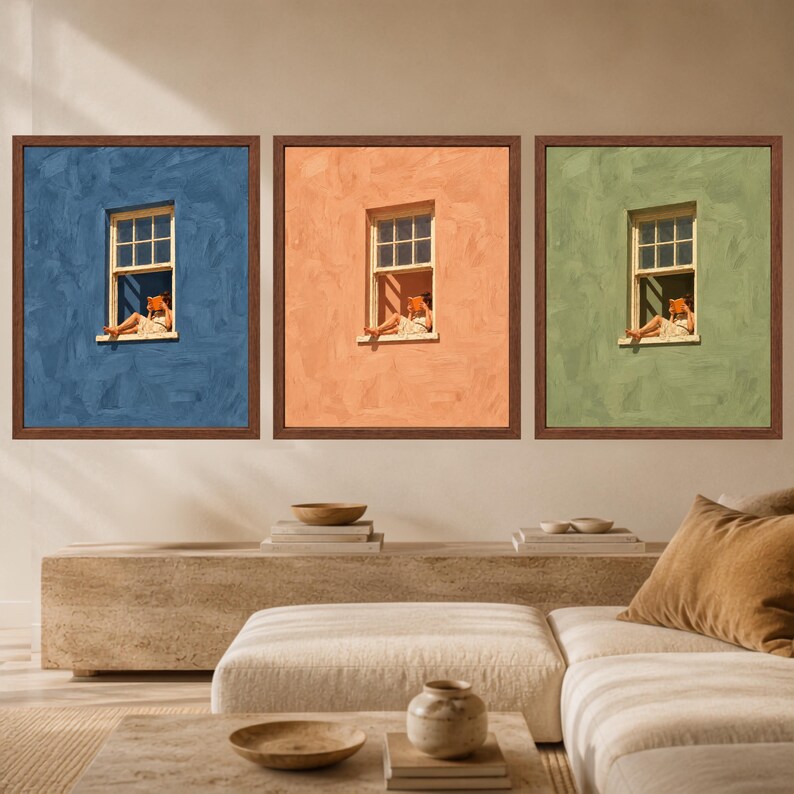 Woman Reading Window Print, Mediterranean Wall Art, Peach Orange Book Lover Decor, Digital Download image 10