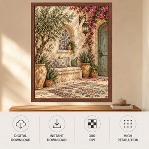 Kunstdruck „Mediterraner Olivenbaumhof“, Bougainvillea-Motiv im toskanischen Villenstil (Digitaler Download) Bild 10