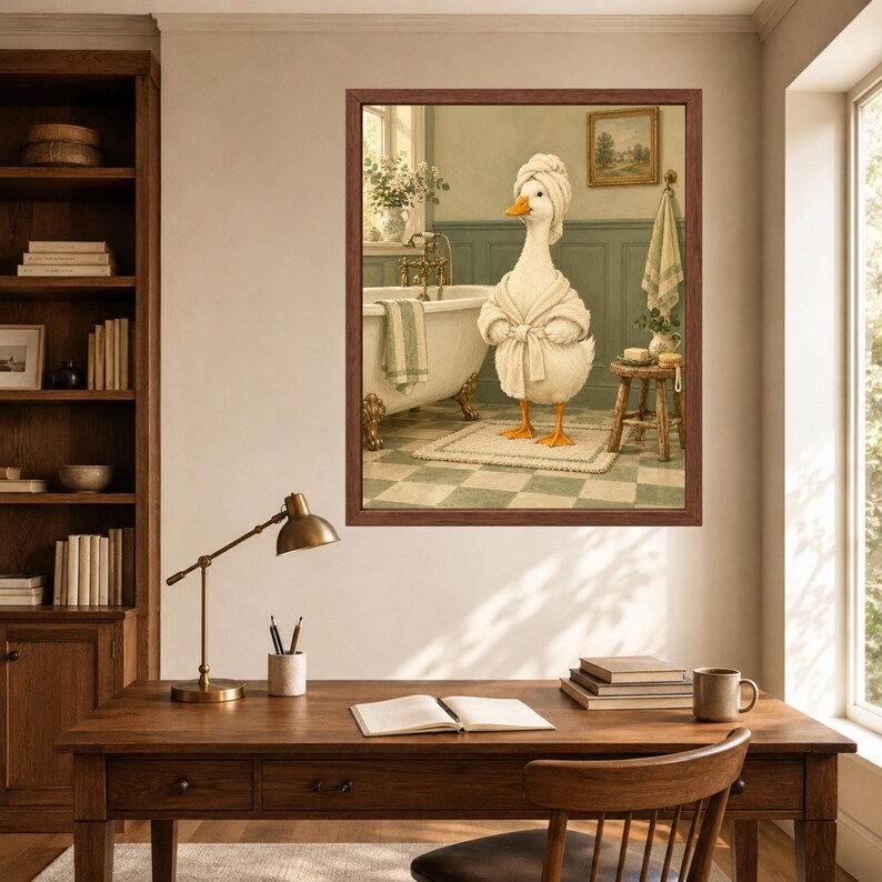 Funny Duck Spa Day Print, Sage Green Bathroom Decor (Digital Download) image 6
