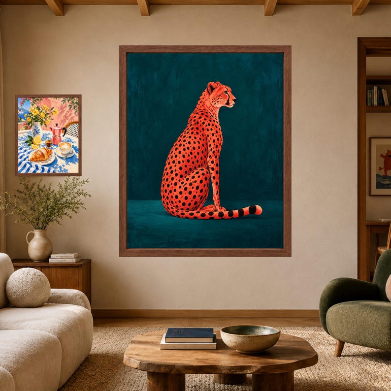 Cheetah Wall Art, Orange Teal Maximalist Animal Print (Digital Download) image 7